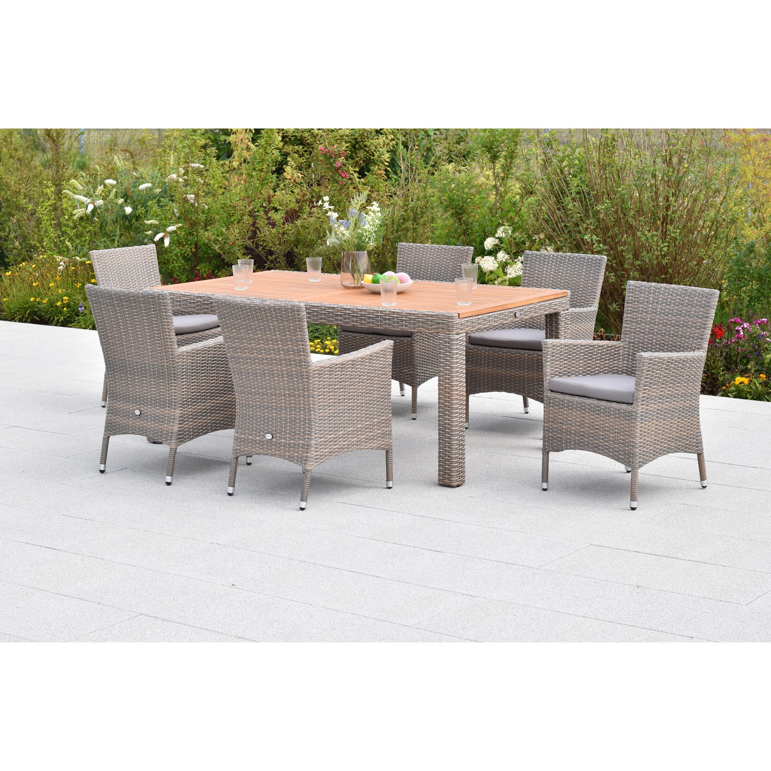 Merxx Teneriffa Gartenmöbel-Set 13-tlg. 6 Sessel 6 Sitzkissen 180 x 100 cm günstig online kaufen