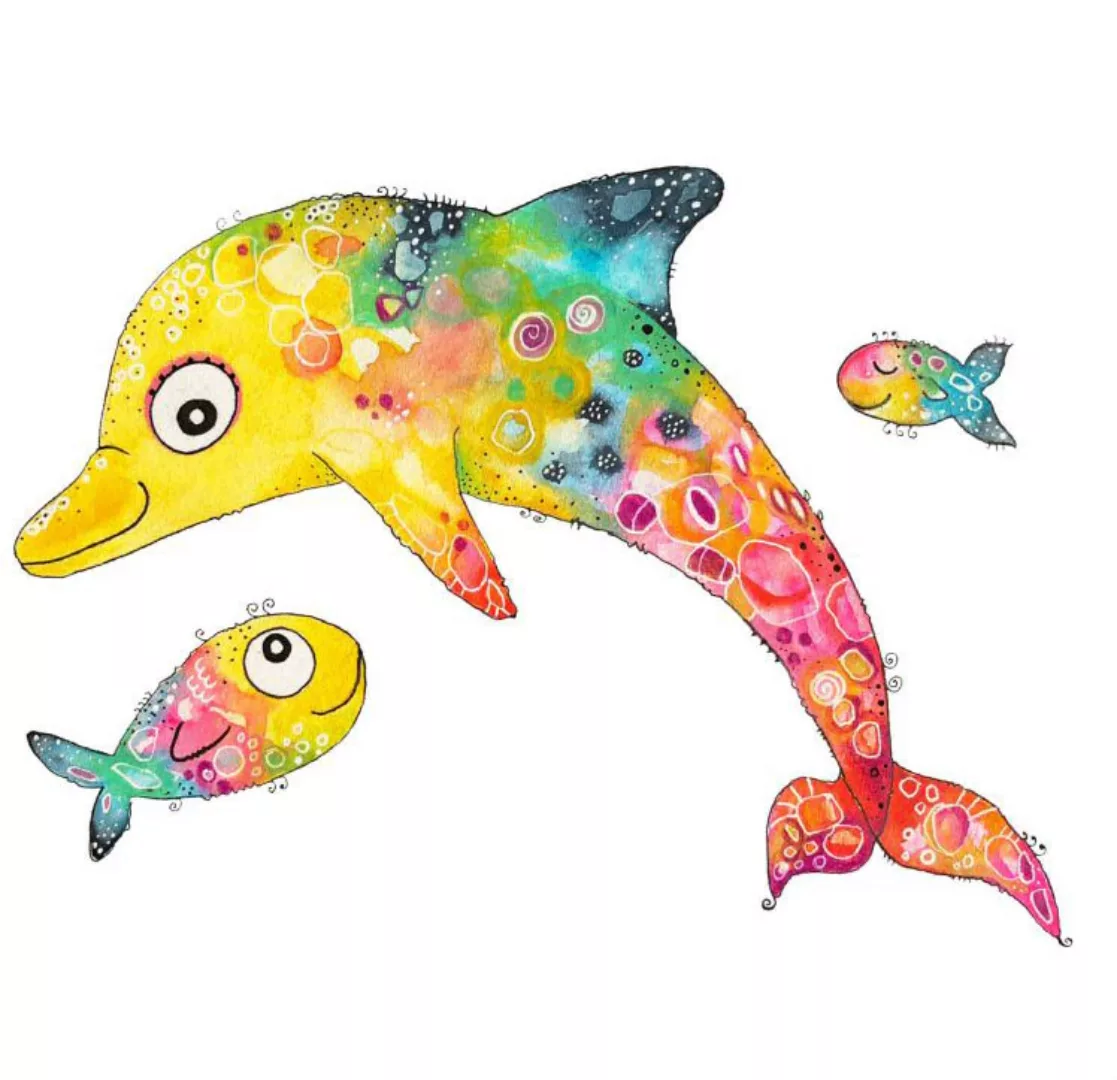 Wall-Art Wandtattoo "Lebensfreude Delfin Fische", (1 St.), selbstklebend, e günstig online kaufen