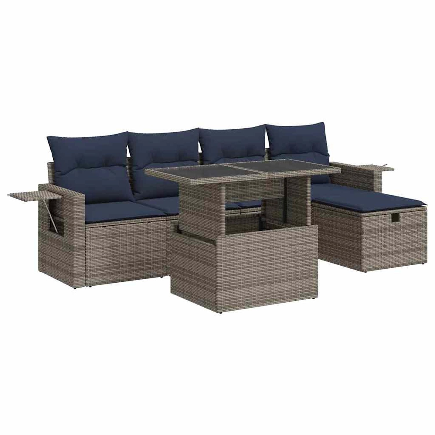 vidaXL 6-Tlg Garten-Sofagarnitur mit Kissen Grau Poly Rattan Akazie 3327851 günstig online kaufen