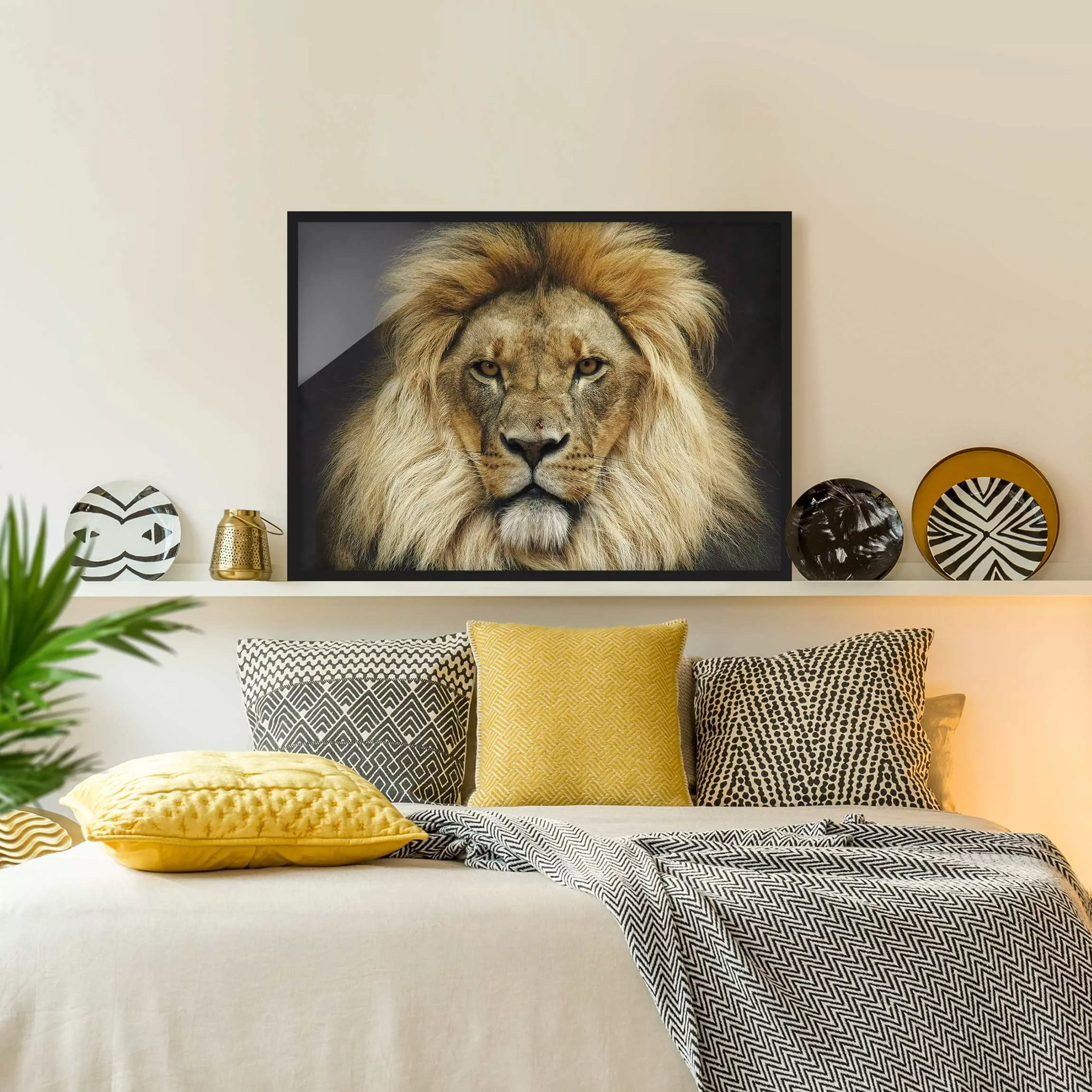 Bild mit Rahmen Tiere - Querformat Wisdom of Lion günstig online kaufen