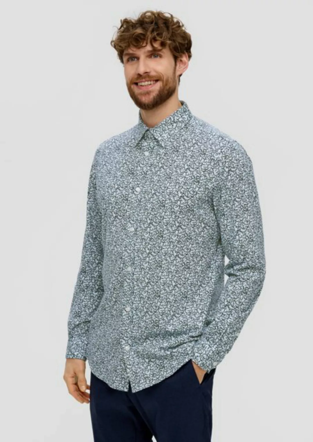 s.Oliver BLACK LABEL Langarmhemd Hemd mit All-over-Print Blende günstig online kaufen
