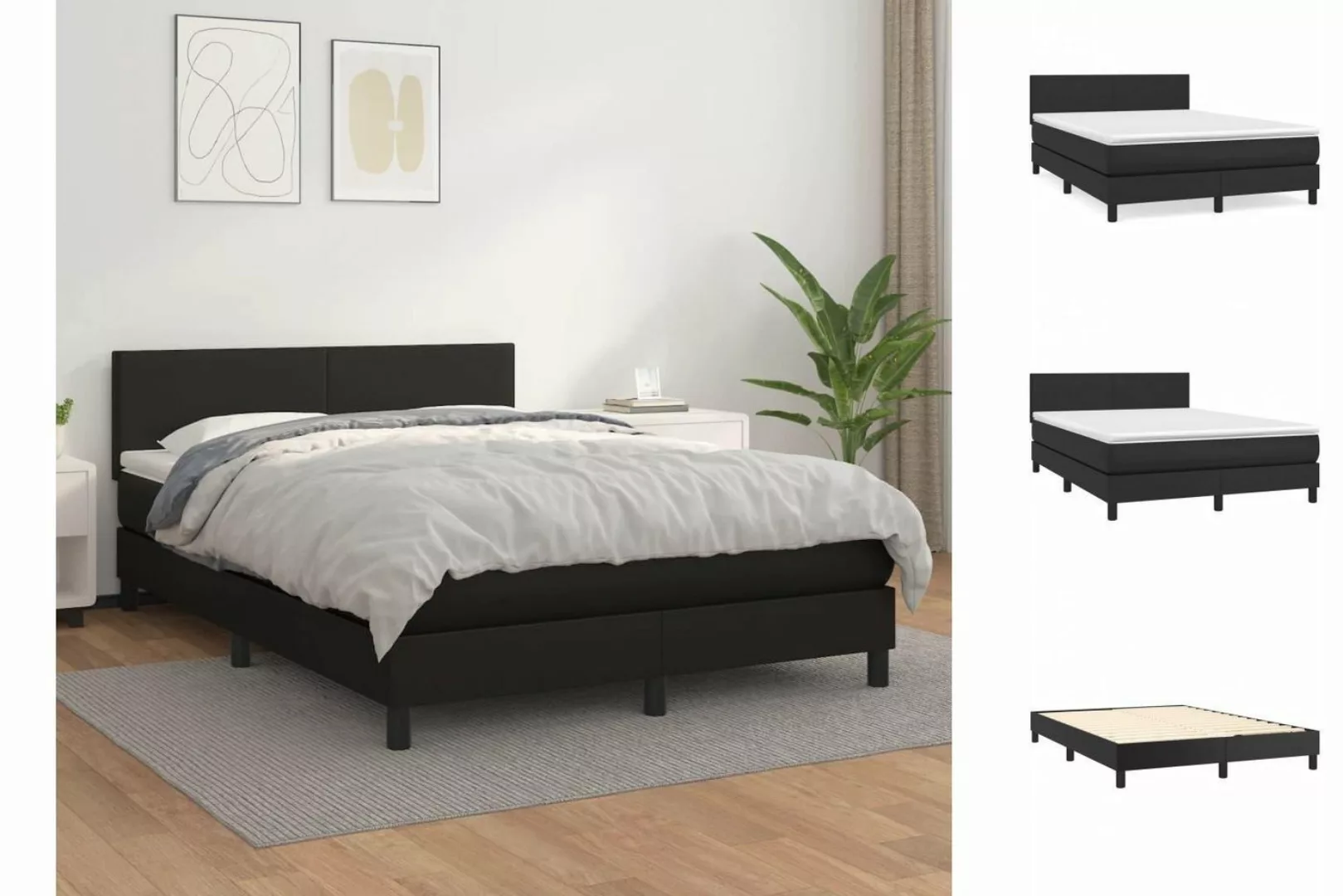 vidaXL Bettgestell Boxspringbett mit Matratze Schwarz 140x200 cm Kunstleder günstig online kaufen