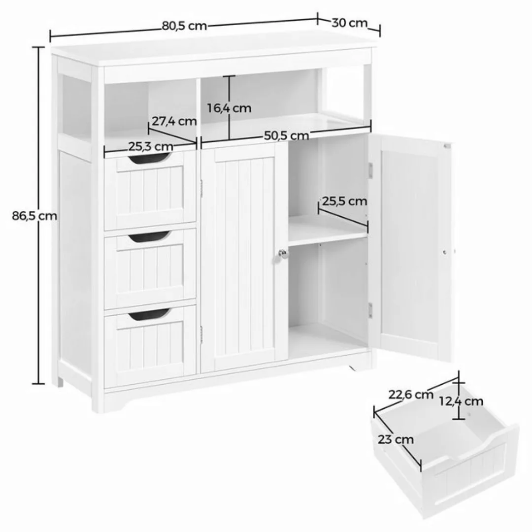 Yaheetech Hochschrank Badezimmerschrank mit 3 Schubladen und 2 Türen & 1 Of günstig online kaufen