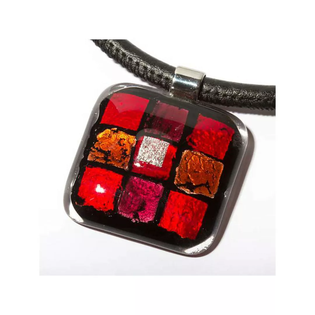 Halskette eckig mit Glasanhänger Rot Bronze Fusing (Lederband) günstig online kaufen