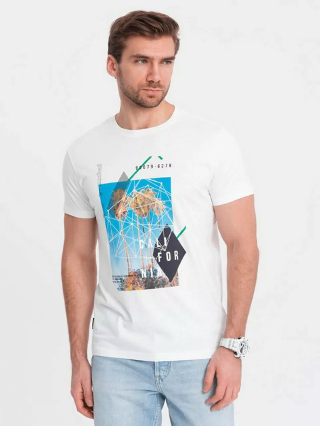OMBRE Print-Shirt Herren-T-Shirt aus Baumwolle mit California-Aufdruck günstig online kaufen
