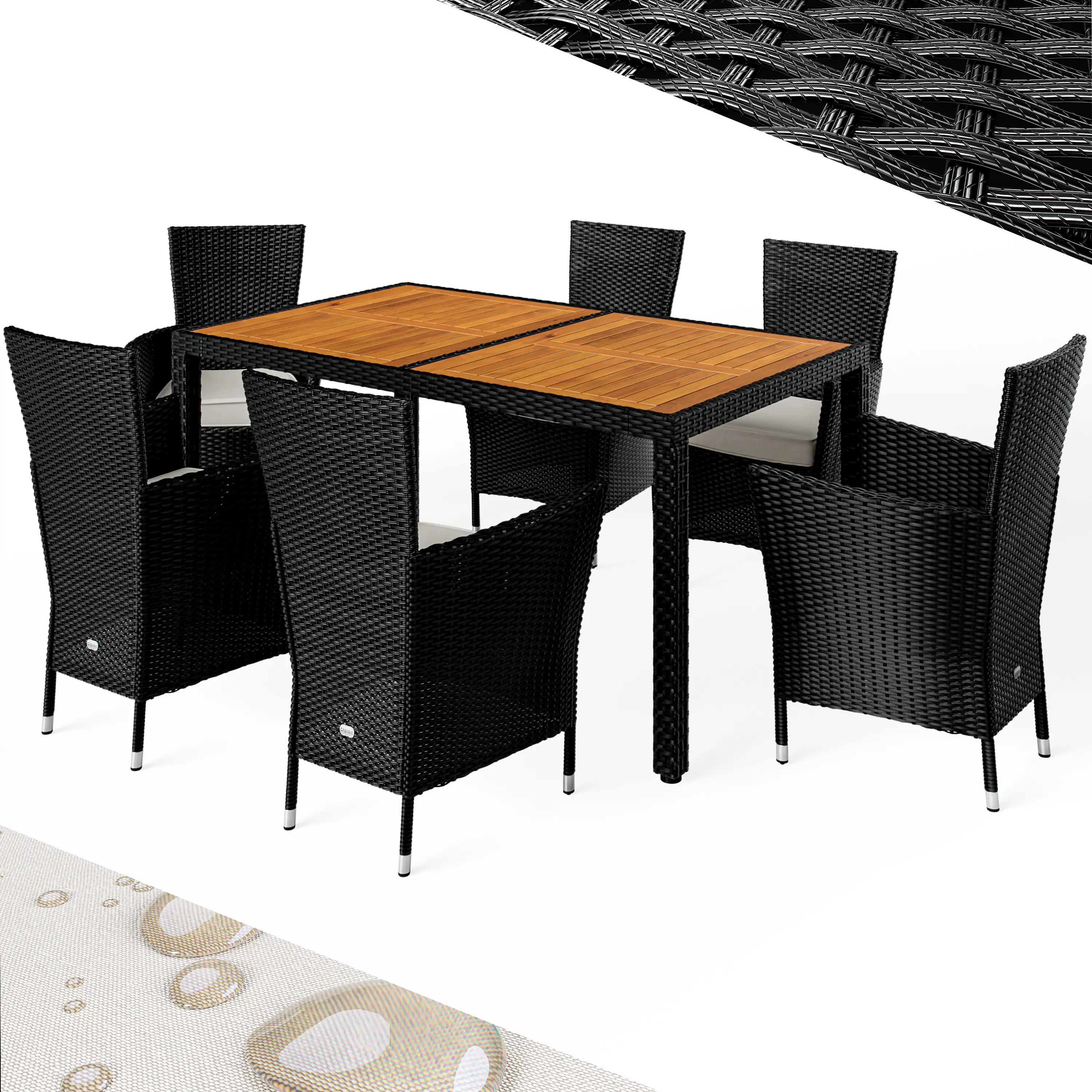 Polyrattan Sitzgarnitur Korfu 7-tlg Schwarz/Creme günstig online kaufen