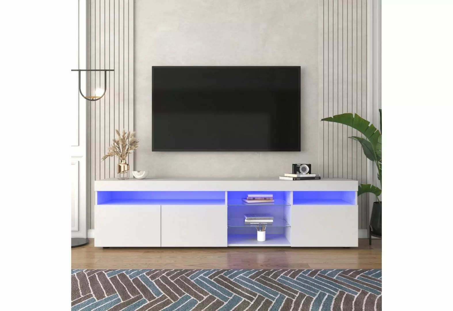 Odikalo TV-Schrank Sideboard Lowboard Lagerschrank Hell Panel 16 -LED Weiß/ günstig online kaufen