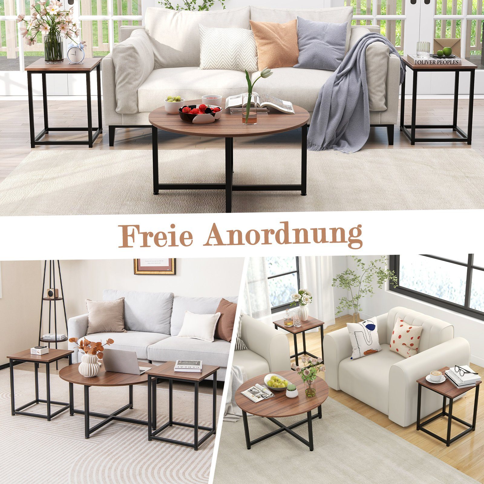 COSTWAY Satztisch, 3er Set, Couchtisch rund günstig online kaufen