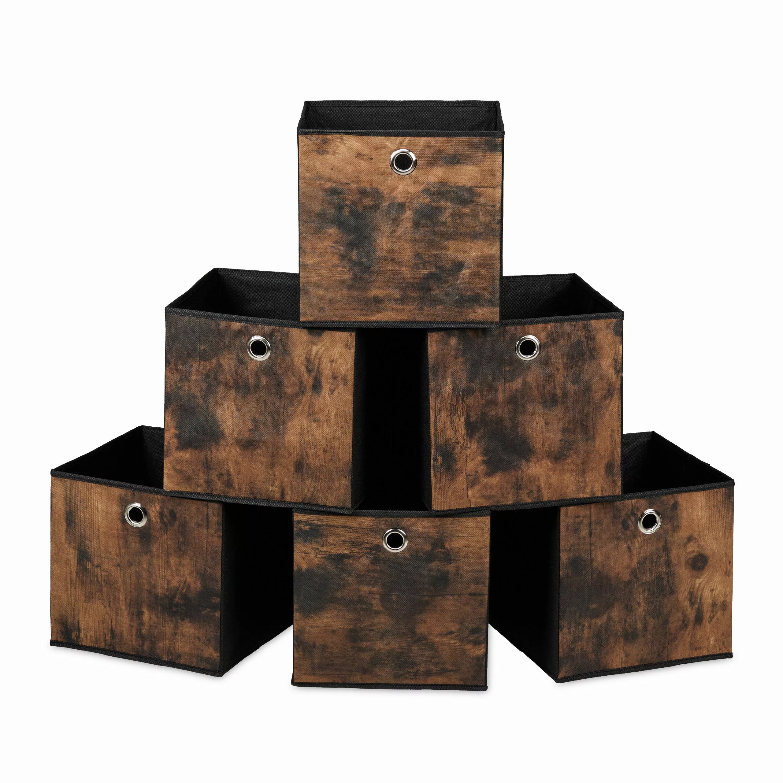 relaxdays Aufbewahrungsbox Stoff Aufbewahrungsbox Holzoptik 6er günstig online kaufen