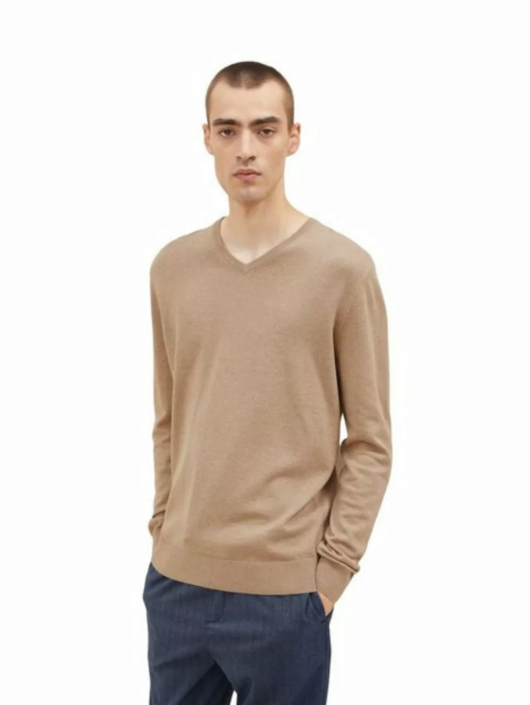 Tom Tailor Herren V-Neck Strickpullover Melange Basic- Regular Fit günstig online kaufen