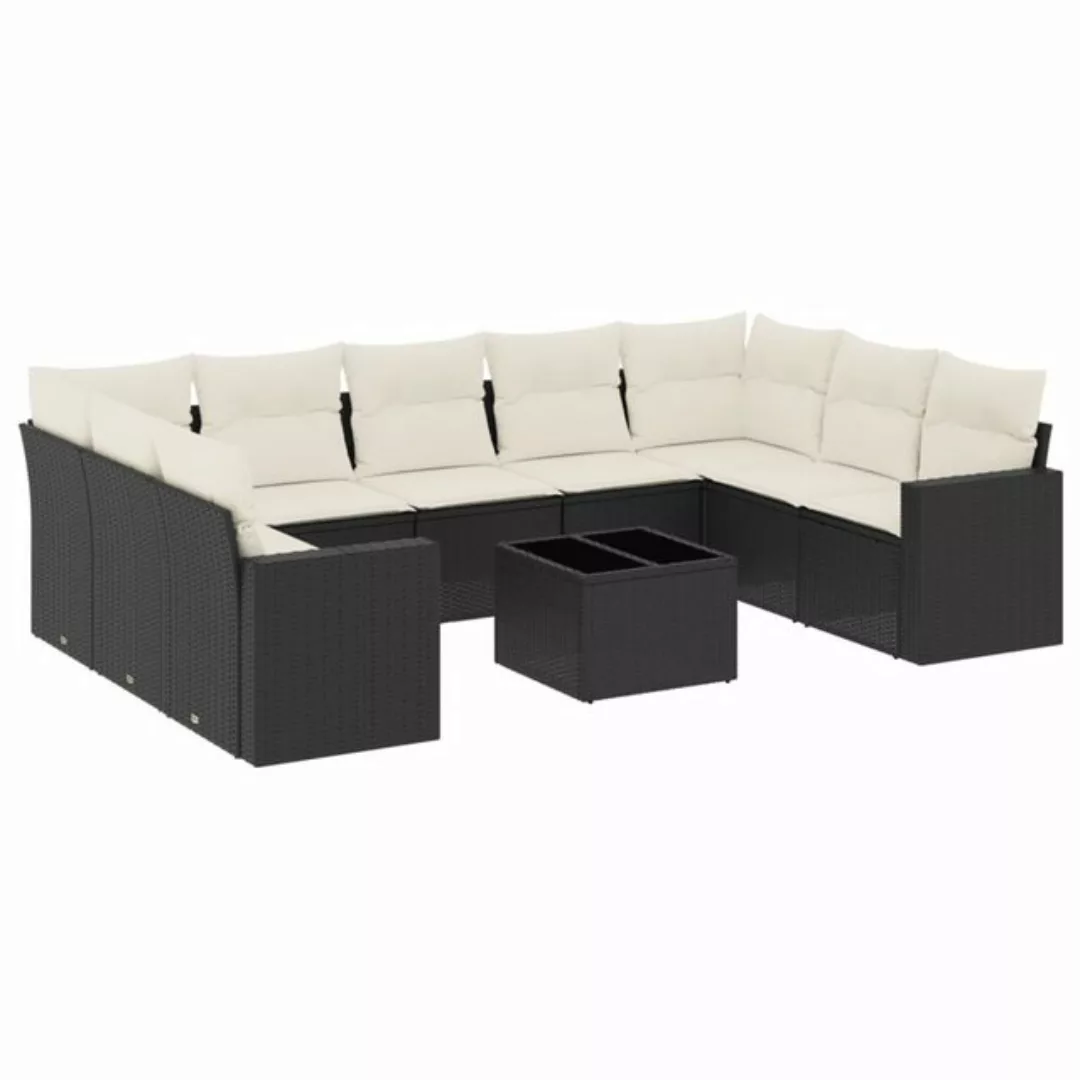 vidaXL Sofaelement 10-tlg. Garten-Sofagarnitur mit Kissen Schwarz Poly Ratt günstig online kaufen