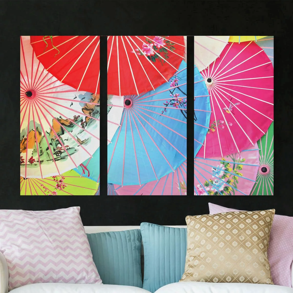 3-teiliges Leinwandbild - Querformat Chinese Parasols günstig online kaufen