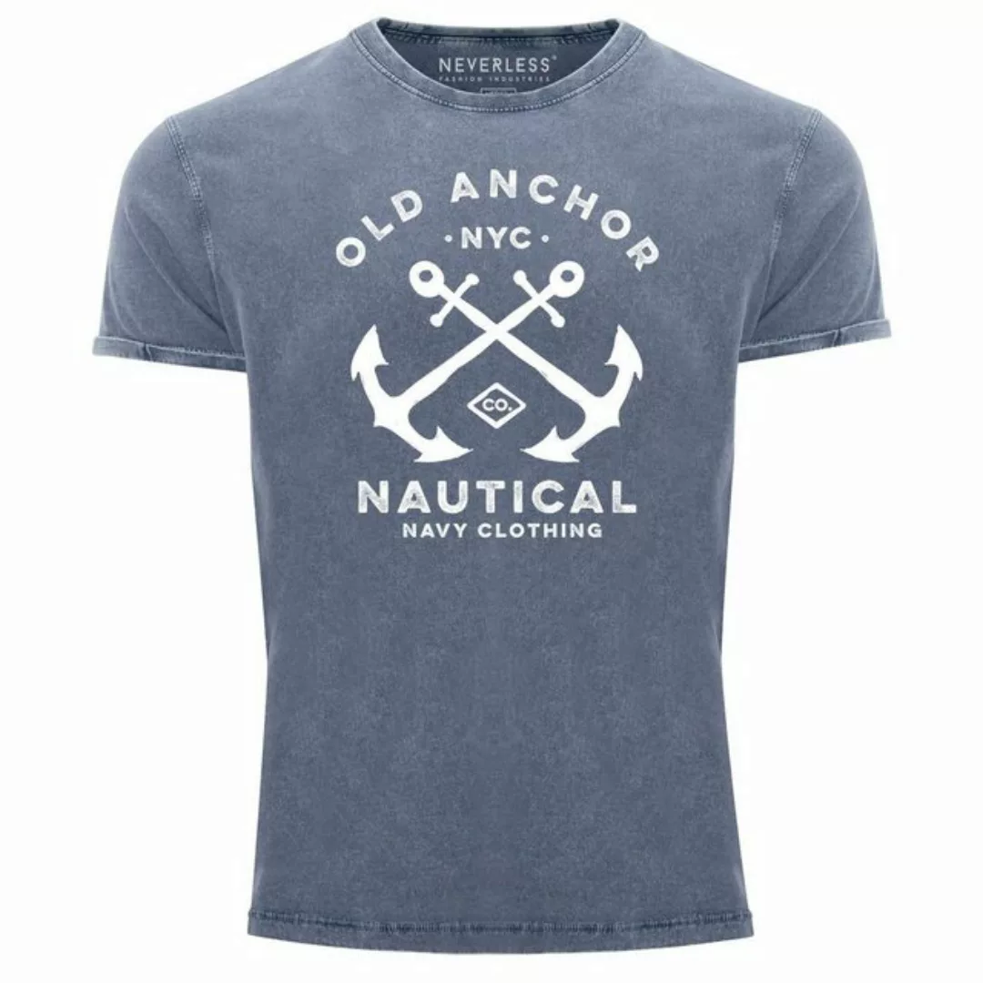 Neverless Print-Shirt Herren Vintage Shirt gekreuzte Anker Old Anchor Nauti günstig online kaufen