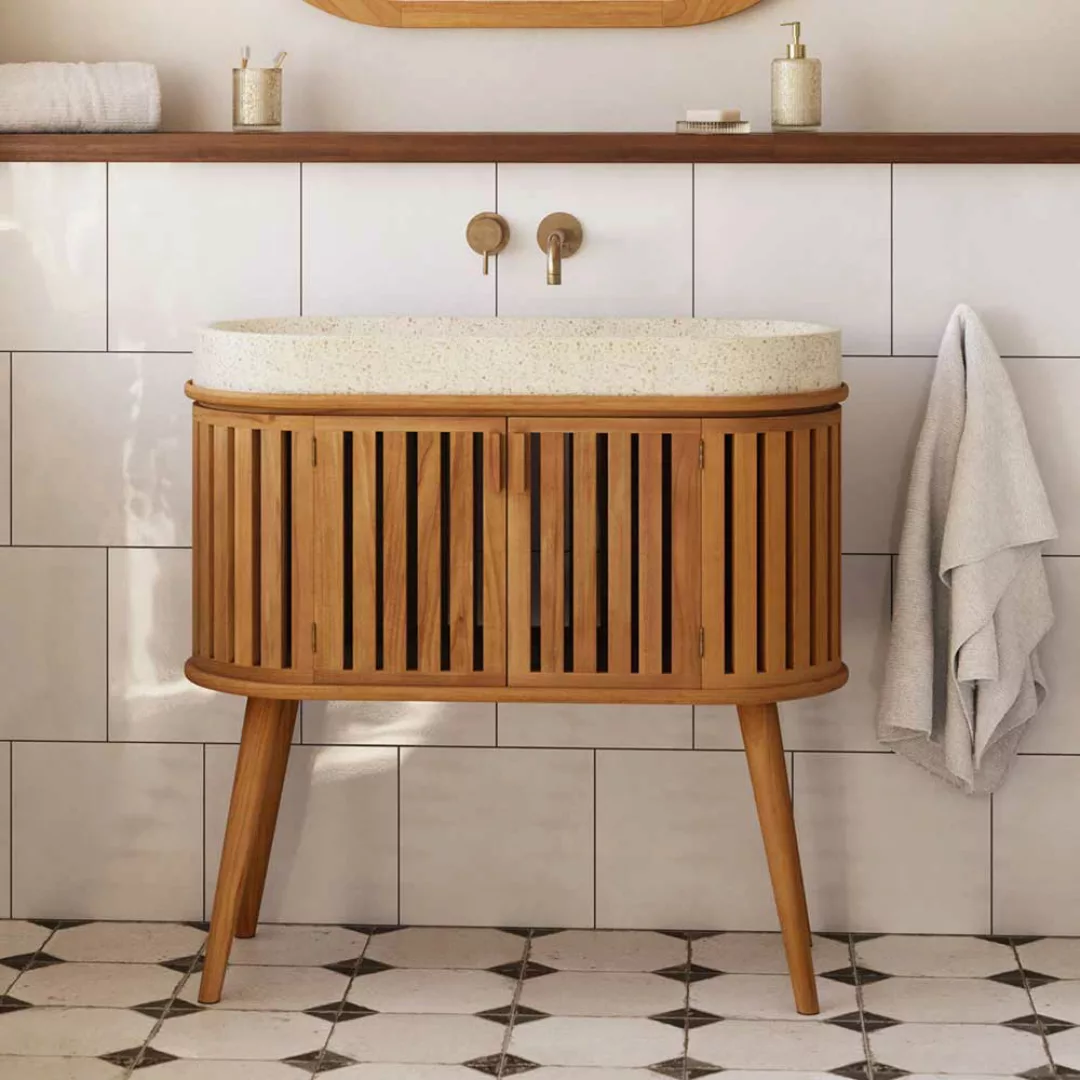 Waschtisch mit Becken aus Teak Massivholz Skandi Design günstig online kaufen