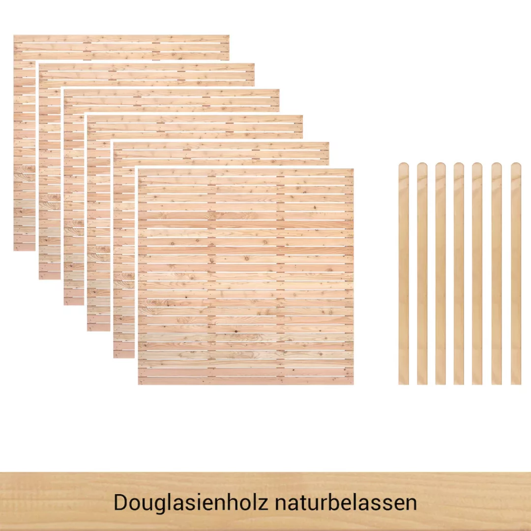 BM Massivholz Zaun "Kurt Set 6", 6 Zaunelemente 180 x 180cm, 7 Pfosten, Kop günstig online kaufen