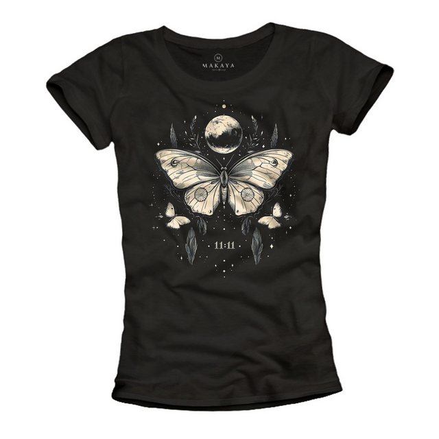 MAKAYA Print-Shirt Damen Schmetterling Vintage Motiv Kurzarm Top Frauen Mon günstig online kaufen