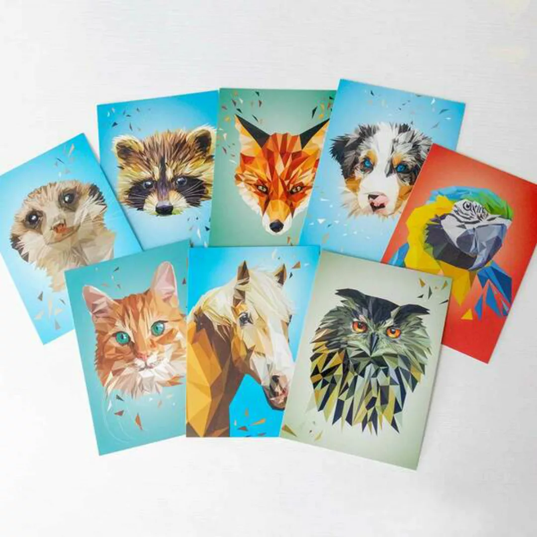 Postkarten-set 8 Stk Lowpoly Tiere günstig online kaufen