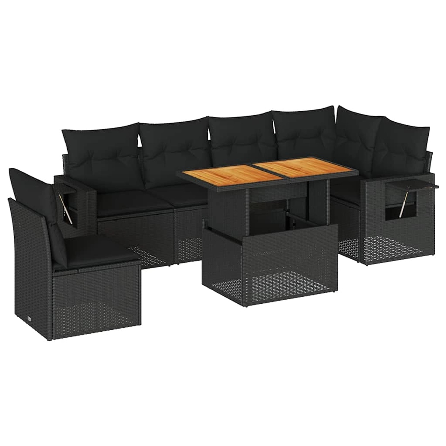 vidaXL 7-Tlg Garten-Sofagarnitur mit Kissen Schwarz Poly Rattan 3327156 günstig online kaufen