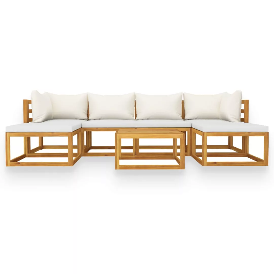 7-tlg. Garten-lounge-set Mit Auflagen Creme Massivholz Akazie günstig online kaufen