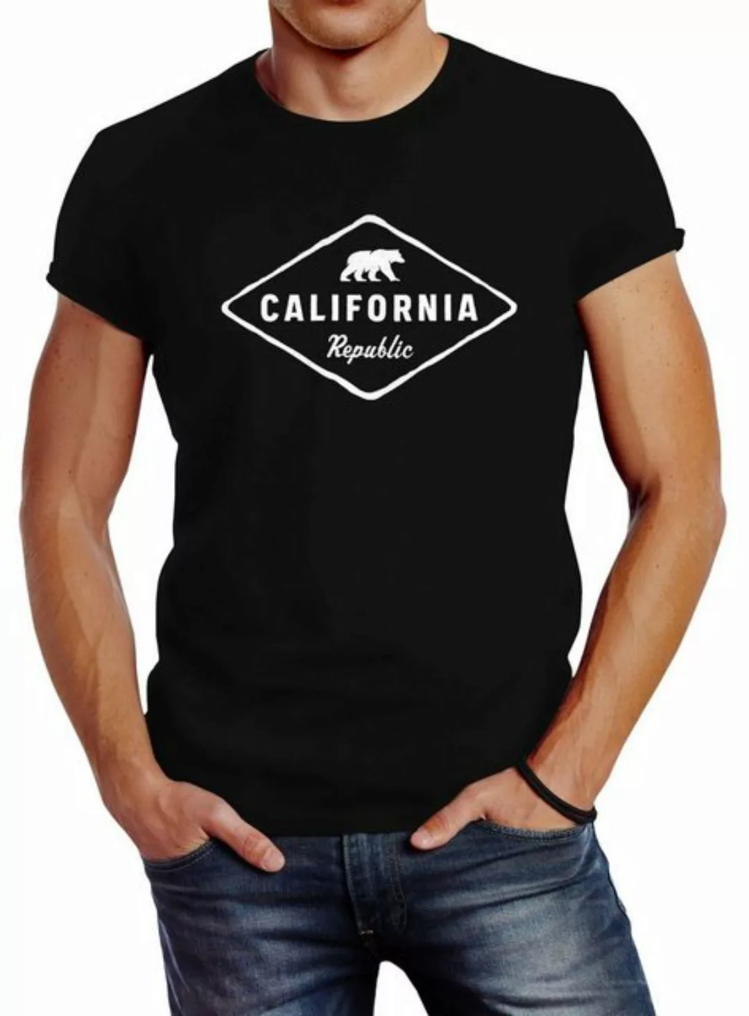 Neverless Print-Shirt Herren T-Shirt California Republic Bear Badge Bär Sun günstig online kaufen