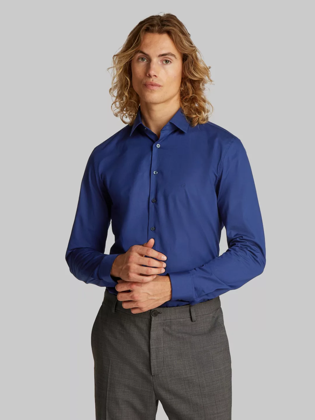 Calvin Klein Businesshemd "POPLIN STRETCH SLIM SHIRT", mit Kentkragen, Logo günstig online kaufen