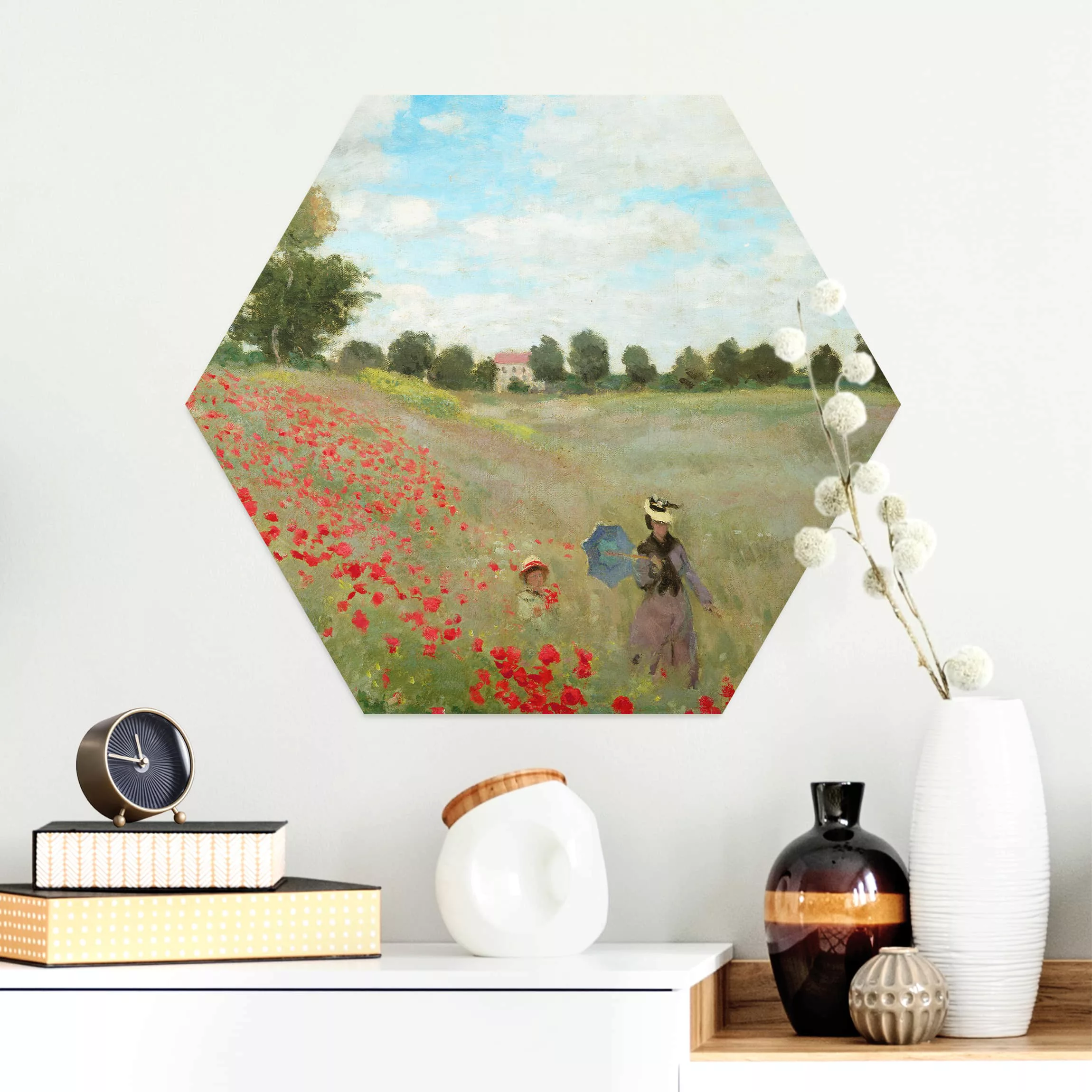 Hexagon-Alu-Dibond Bild Kunstdruck Claude Monet - Mohnfeld bei Argenteuil günstig online kaufen