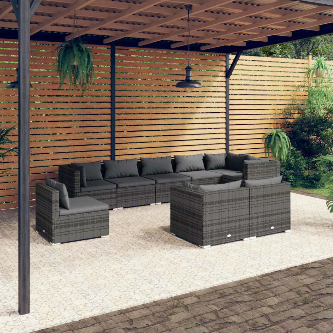 Vidaxl 9-tlg. Garten-lounge-set Mit Kissen Poly Rattan Grau günstig online kaufen