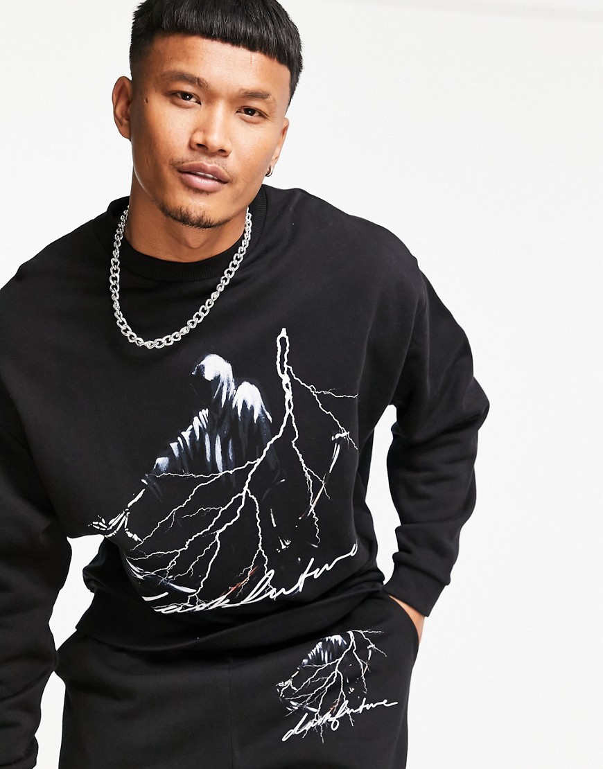 ASOS – Dark Future – Oversize-Sweatshirt in Schwarz mit Grafikprint auf der günstig online kaufen