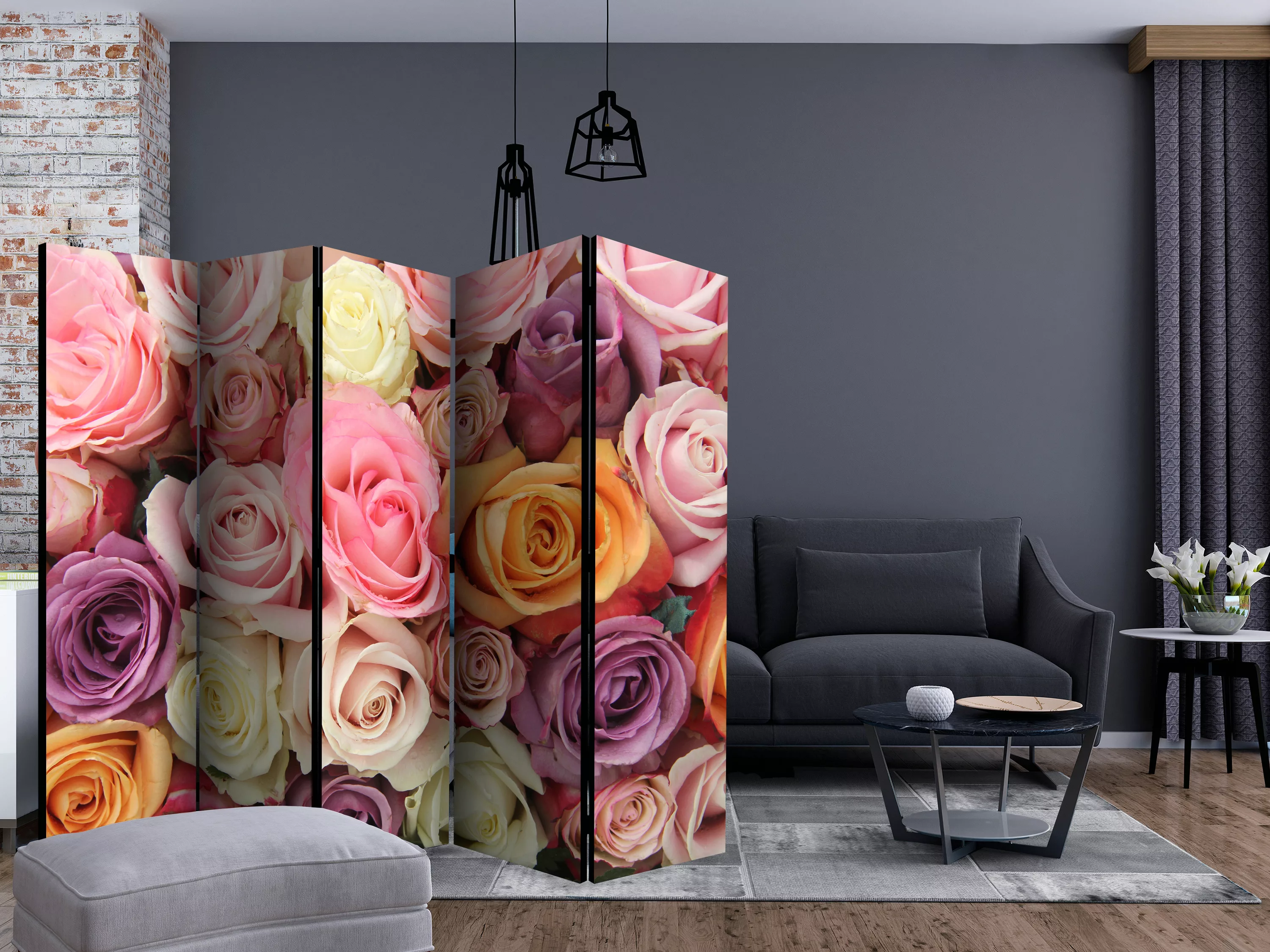 5-teiliges Paravent - Pastel Roses Ii [room Dividers] günstig online kaufen