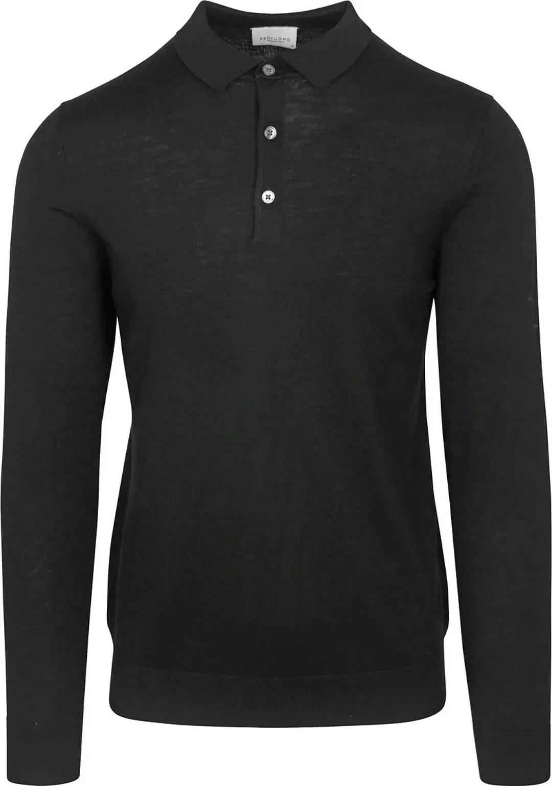 Profuomo Longsleeve Poloshirt Merinowolle Schwarz - Größe M günstig online kaufen