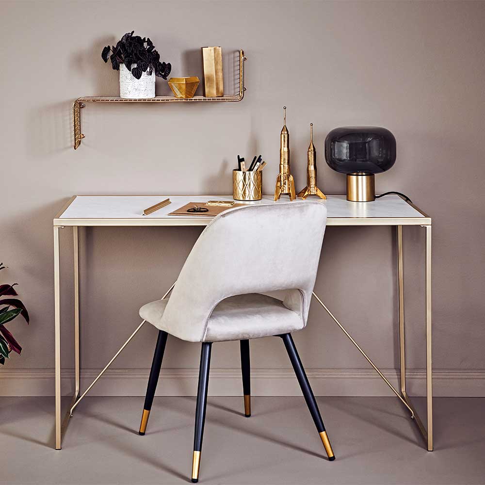 Designschreibtisch Home Office Tisch in Weiß und Goldfarben günstig online kaufen