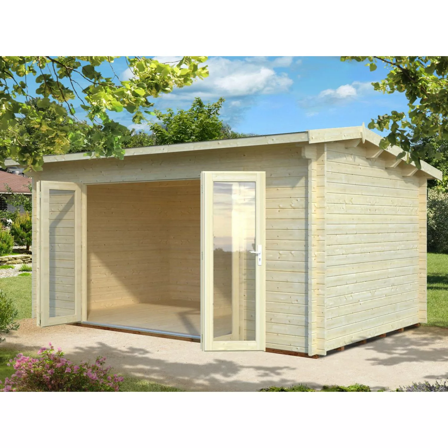 Palmako Ines Holz-Gartenhaus Hellbraun Tauchgrundiert 480 cm x 300 cm günstig online kaufen