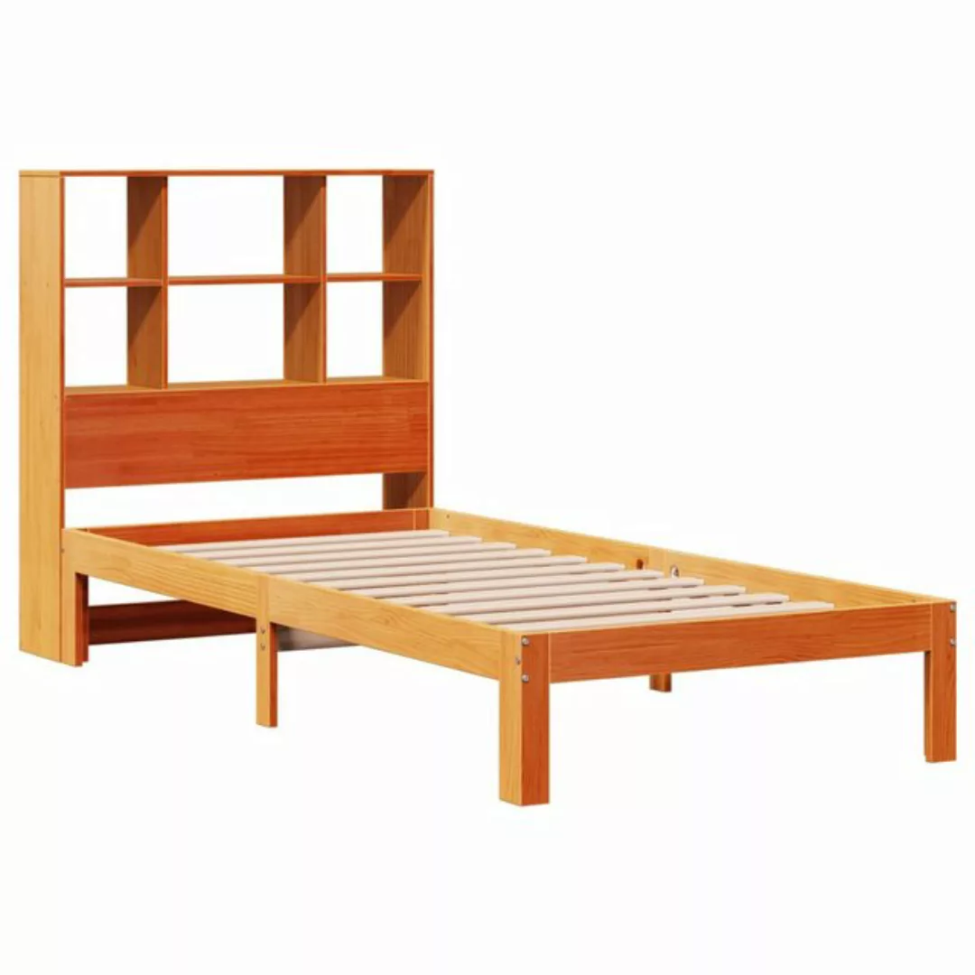 vidaXL Bett Massivholzbett mit Regal ohne Matratze Wachsbraun 100x200 cm günstig online kaufen