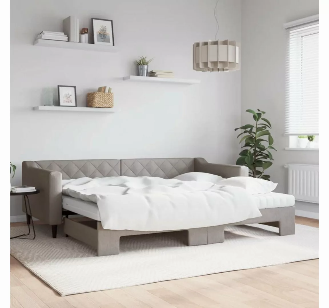 vidaXL Gästebett Gästebett Tagesbett Ausziehbar mit Matratzen Taupe 90x200 günstig online kaufen