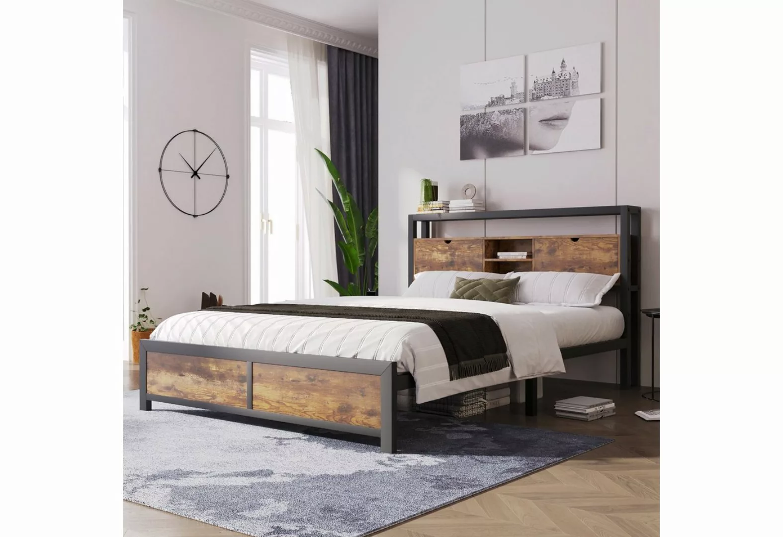 OKWISH Metallbett Jugendbetten mit Stauraum-Kopfteil (140 x 200 cm ohne Mat günstig online kaufen