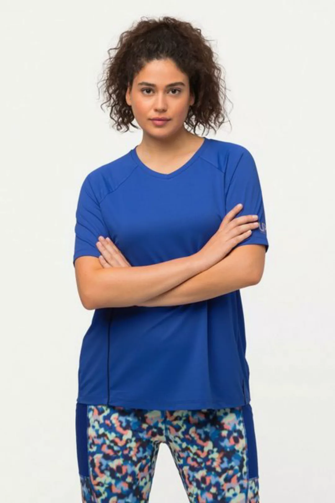 Ulla Popken Rundhalsshirt T-Shirt UV-Schutz 50+ V-Ausschnitt Halbarm günstig online kaufen