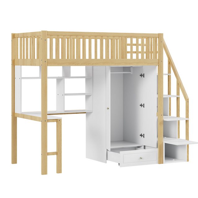 Odikalo Jugendbett Kinderbett Hochbett Kleiderschrank Regal Tisch Treppe 90 günstig online kaufen