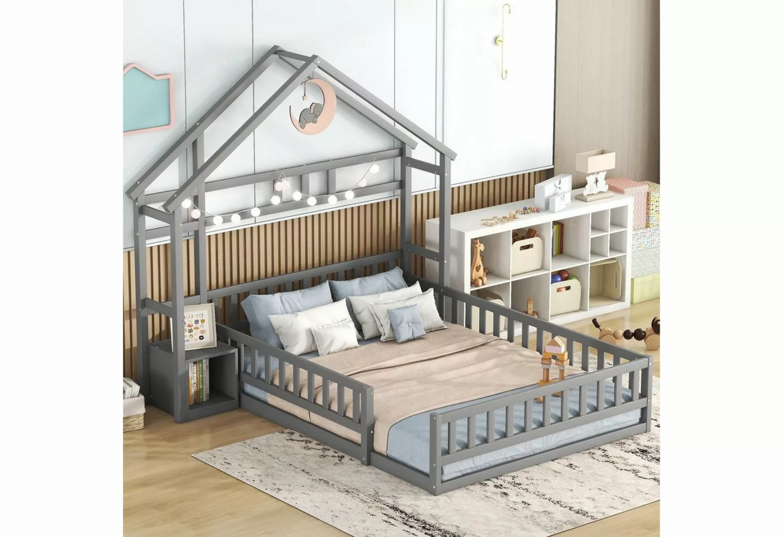 Merax Holzbett, mit Nachttisch und Rausfallschutz, Kinderbett 140x200 cm, H günstig online kaufen