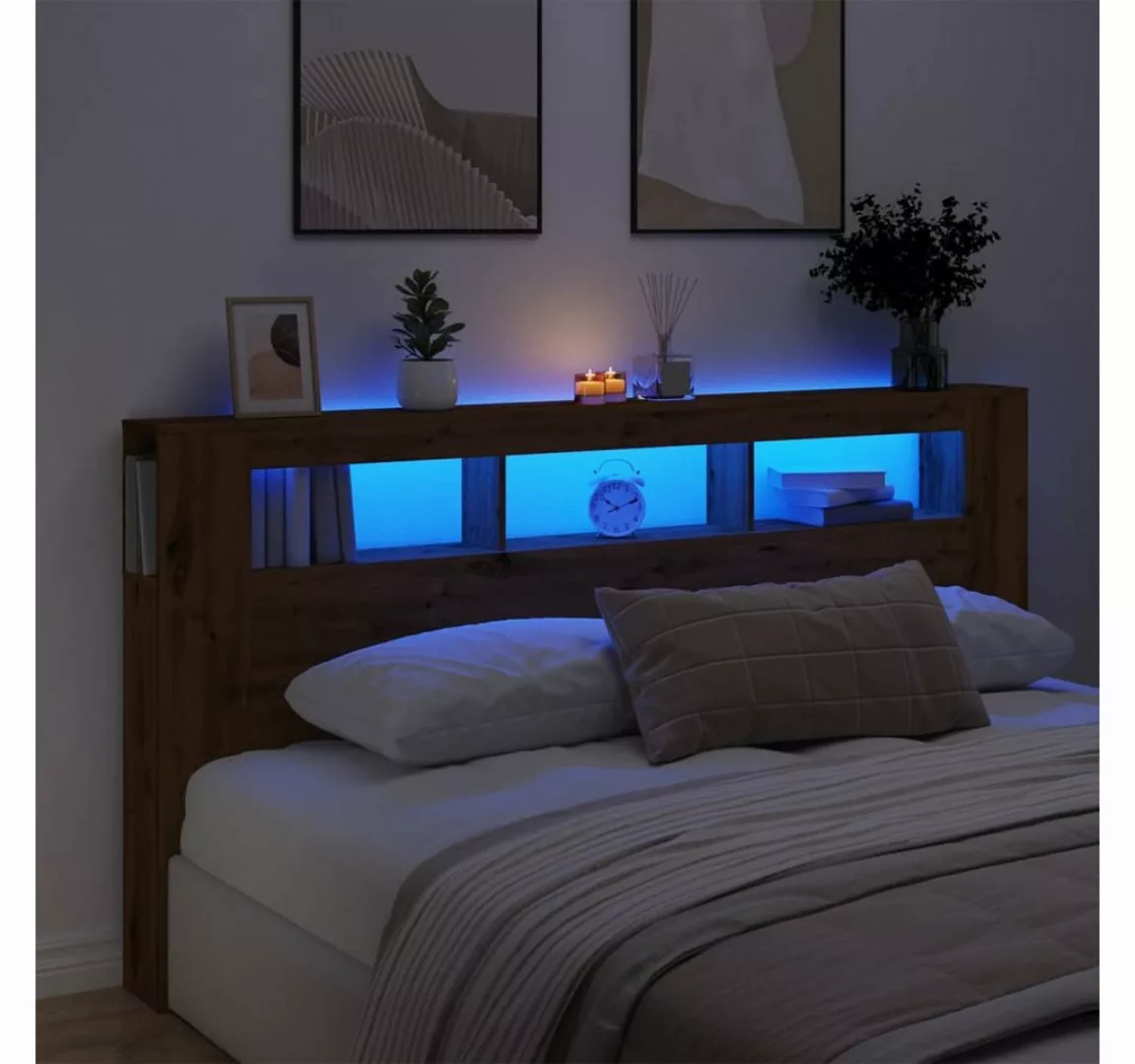 vidaXL Bett, LED-Kopfteil Artisan-Eiche 200x18,5x103,5 cm Holzwerkstoff günstig online kaufen