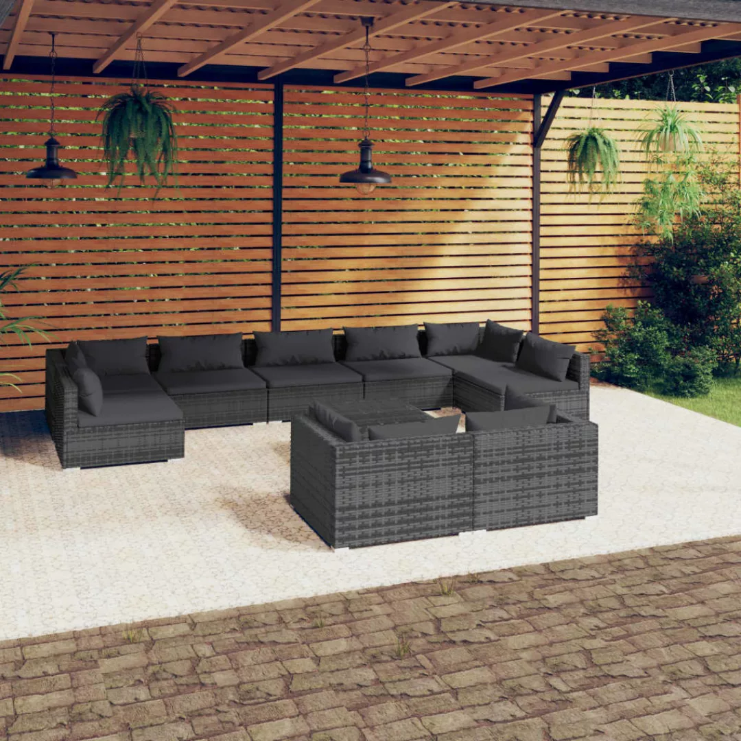 Vidaxl 10-tlg. Garten-lounge-set Mit Kissen Grau Poly Rattan günstig online kaufen