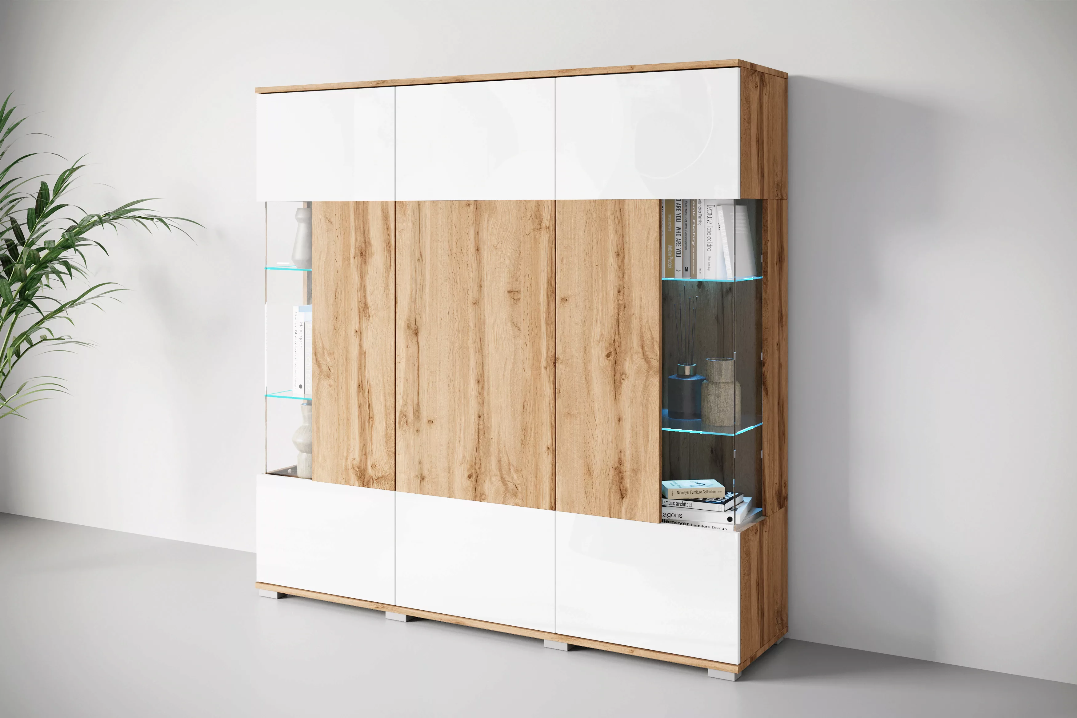 INOSIGN Highboard "Kenia", Modernes Highboard, mit Glastüren, Breite 135 cm günstig online kaufen