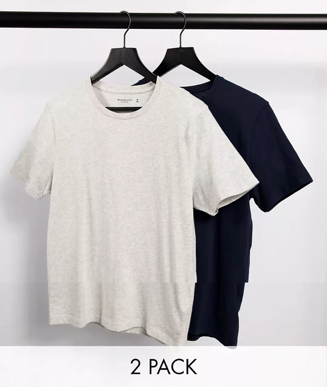 Abercrombie & Fitch – T-Shirts mit Logo in Marineblau/Grau im 2er-Pack-Mehr günstig online kaufen
