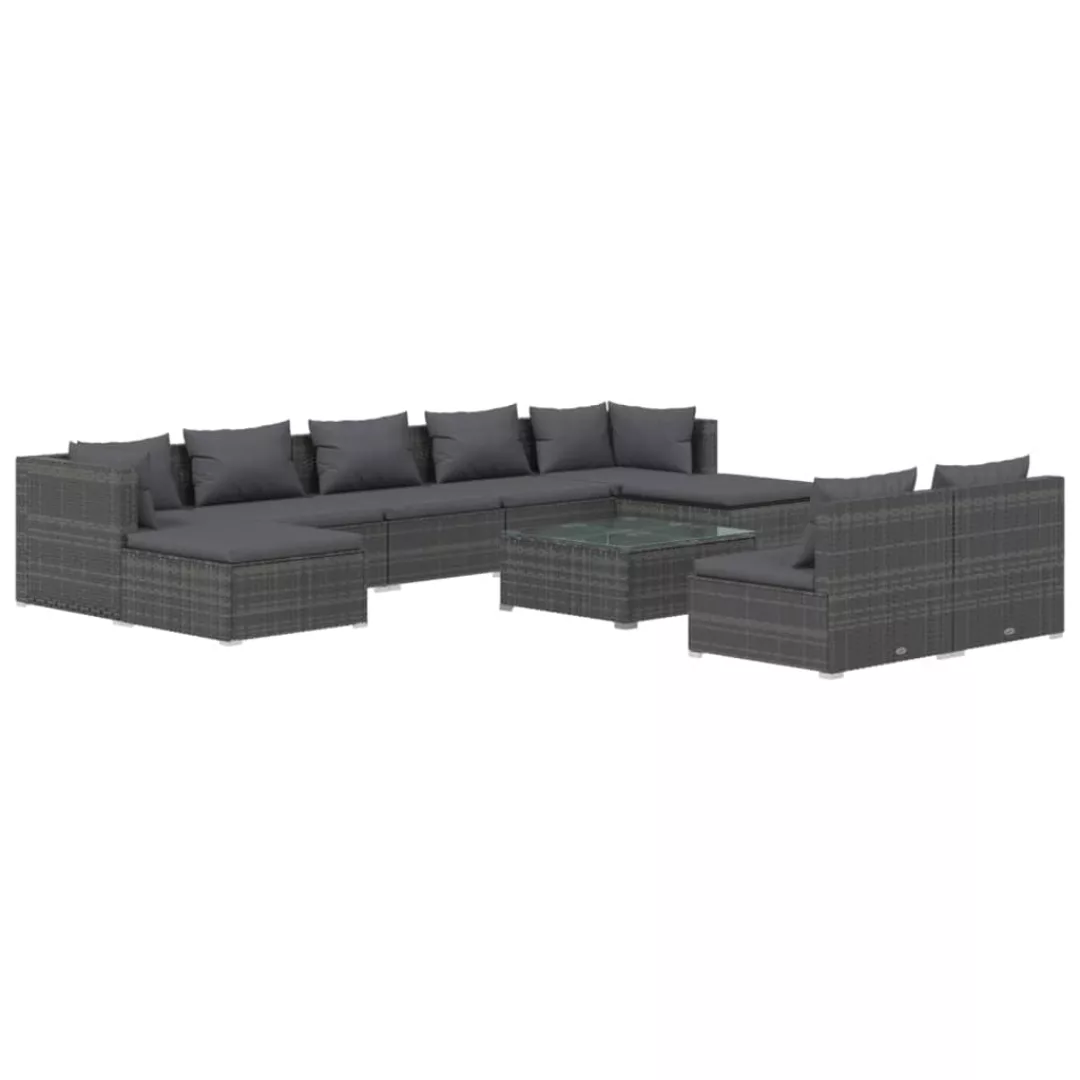 Vidaxl 10-tlg. Garten-lounge-set Mit Kissen Grau Poly Rattan günstig online kaufen