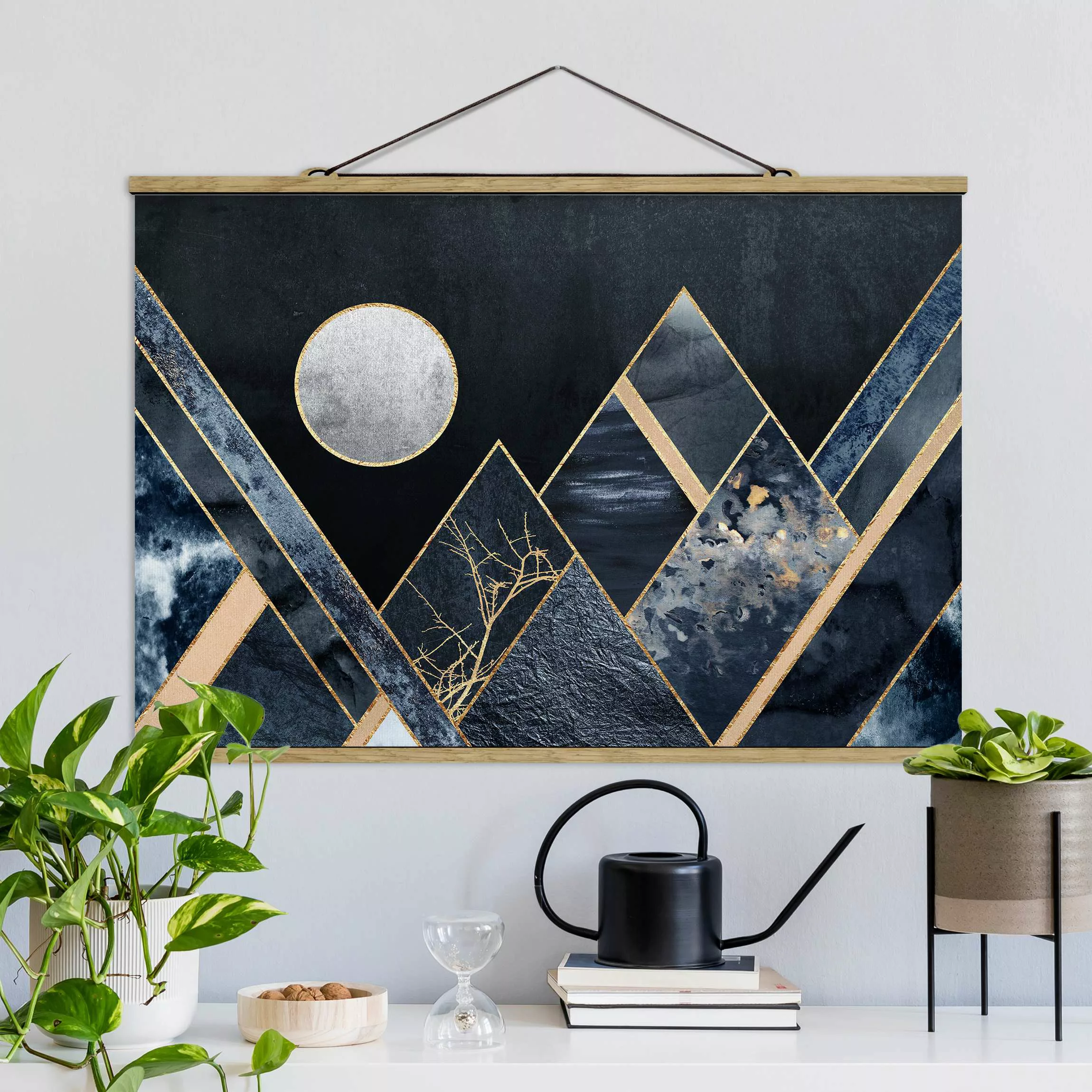 Stoffbild Abstrakt mit Posterleisten - Querformat Goldener Mond abstrakte s günstig online kaufen