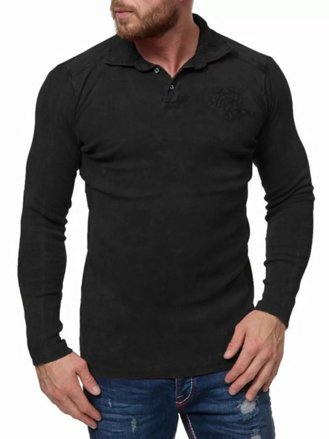 L.gonline Langarmshirt Herren Longshirt, Polo Longsleeve, Patches, Frontpri günstig online kaufen