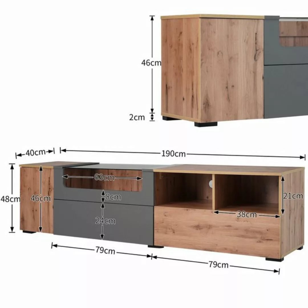 Odikalo TV-Schrank Lowboard Sideboard Lagerschrank LED Glasplatte Fächer Tü günstig online kaufen