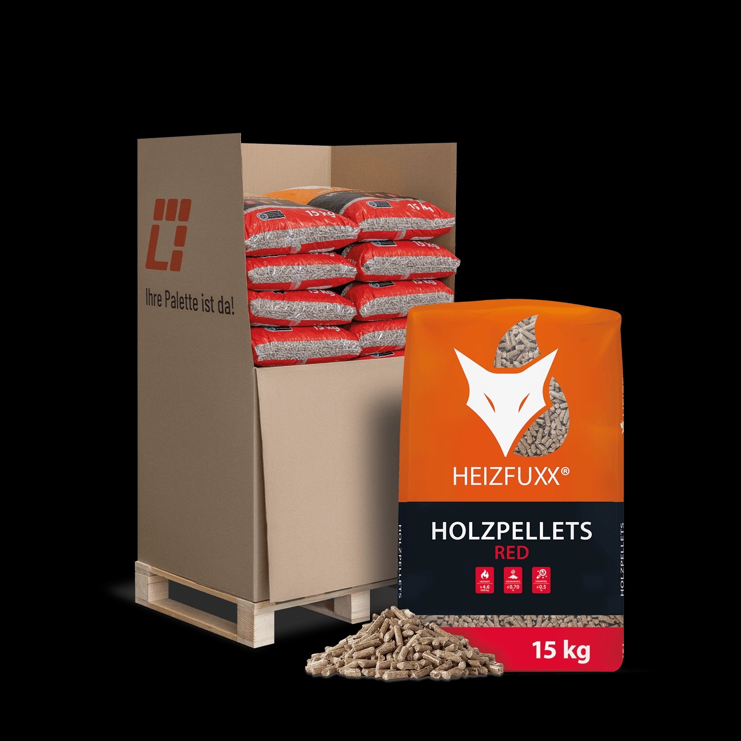 Heizfuxx Holzpellets Red 15kg x 20 Sack 300kg Palette günstig online kaufen