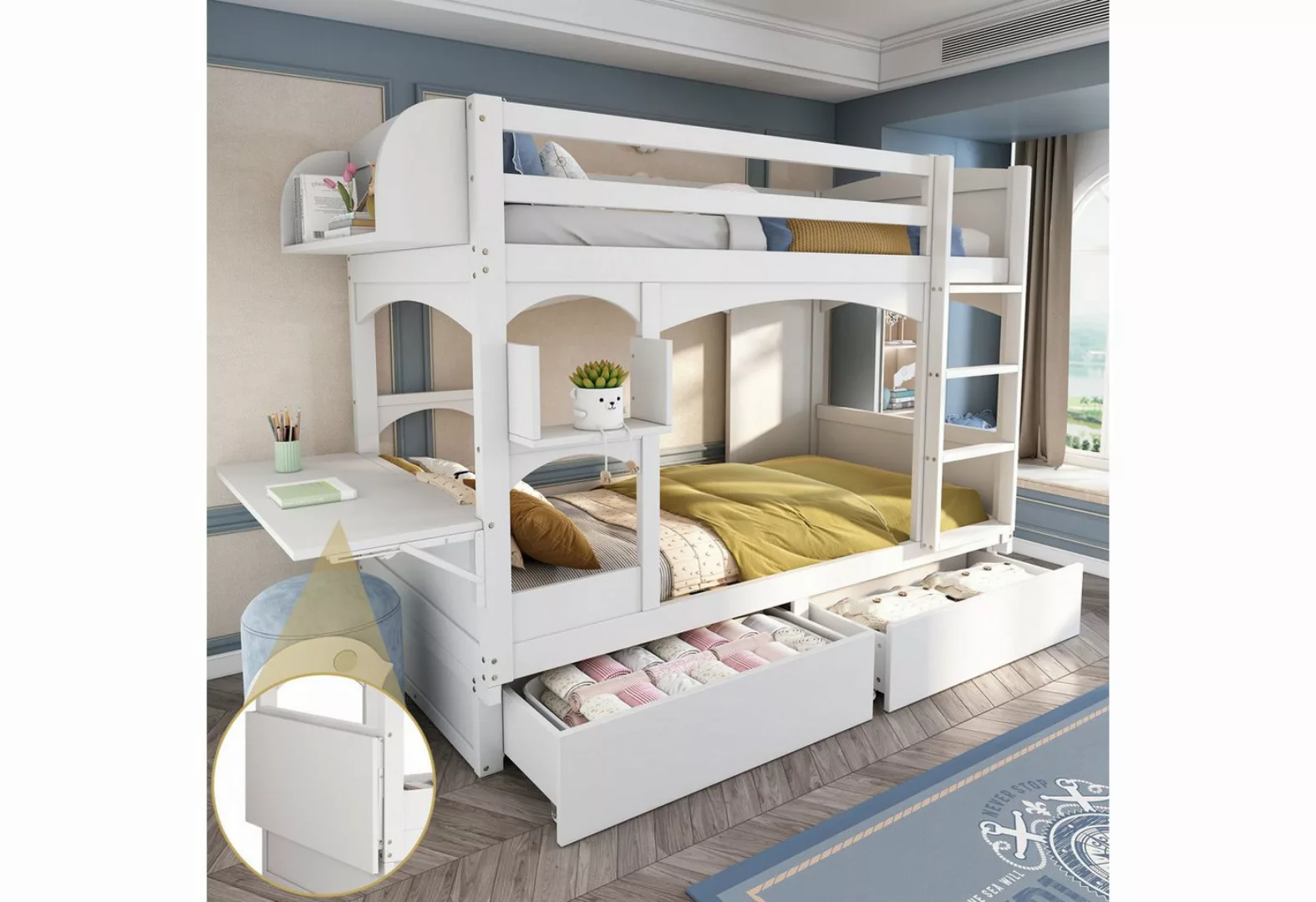 FUROKOY Etagenbett Kinderbett Mit Schreibtisch, Treppe, Schließfächern, Kle günstig online kaufen