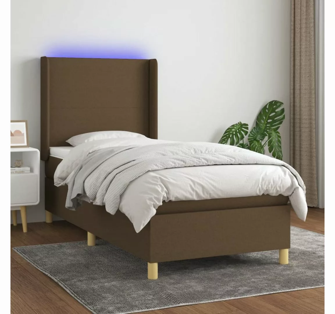 vidaXL Boxspringbett Boxspringbett mit Matratze LED Dunkelbraun 100x200 cm günstig online kaufen