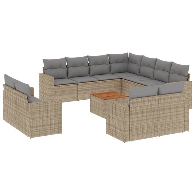 vidaXL Sofaelement 12-tlg. Garten-Sofagarnitur mit Kissen Beige Poly Rattan günstig online kaufen